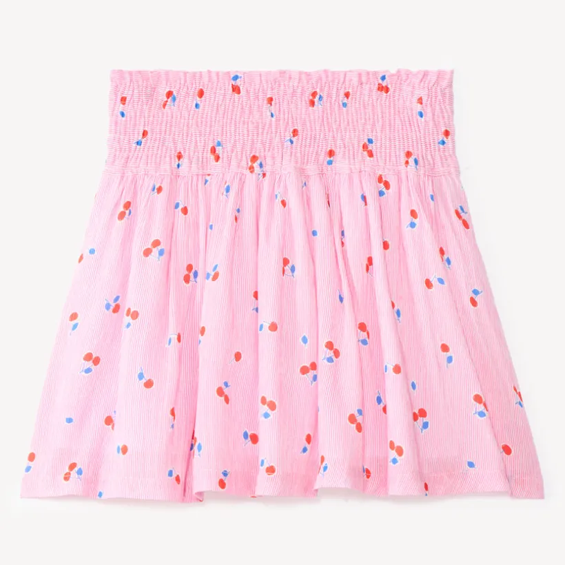 Jupe patineuse smockée imprimé cerises pour fille