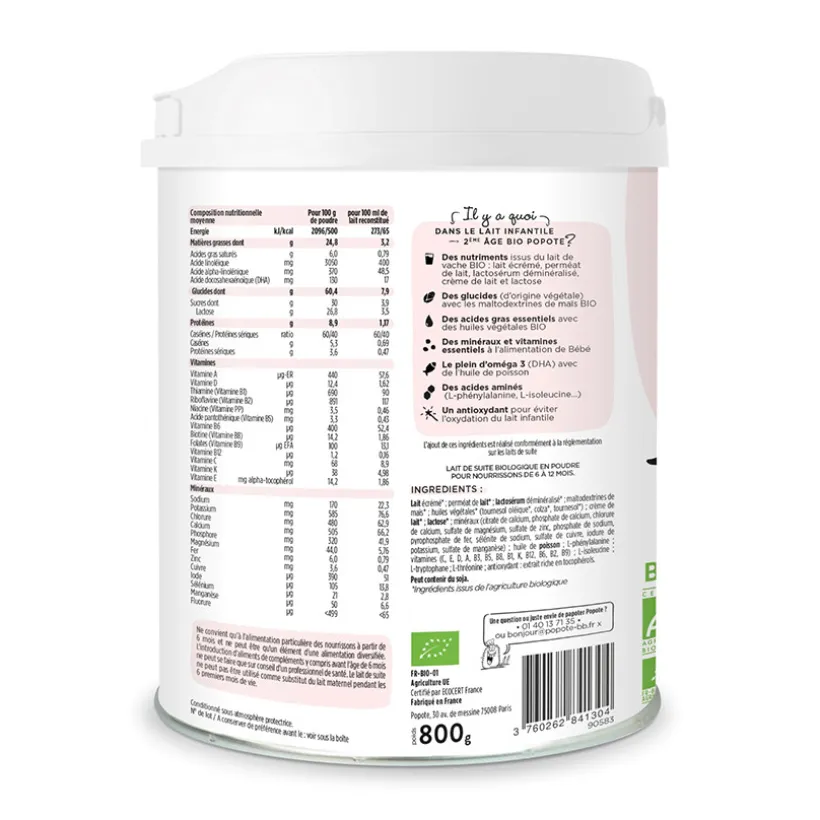 Lait en poudre 3ème âge Croissance bio 800 g