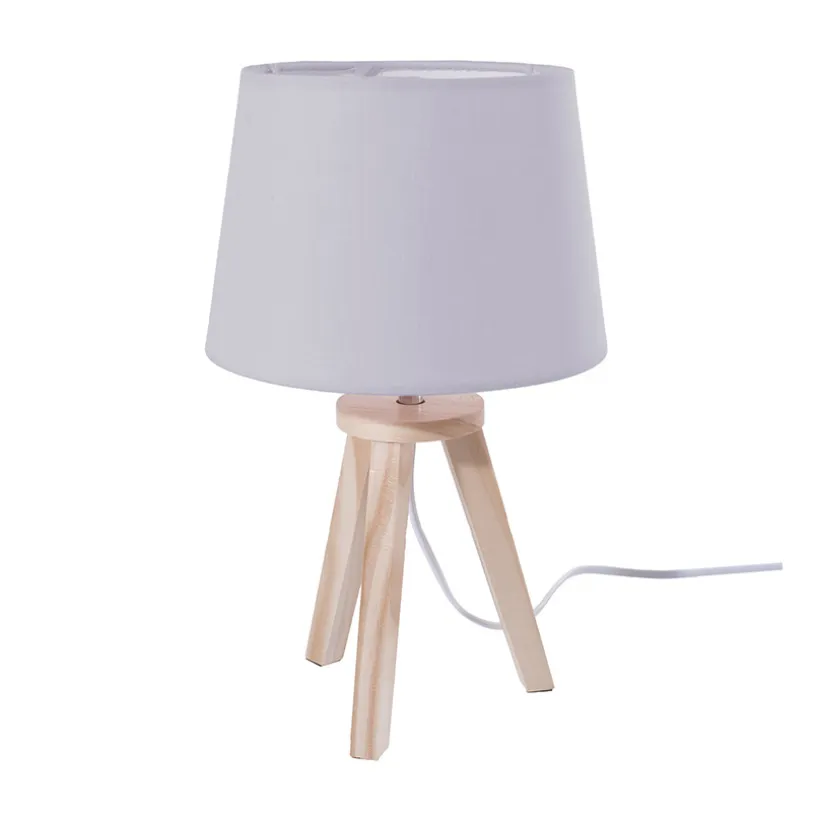Lampe de chevet 3 pieds en bois - Gris