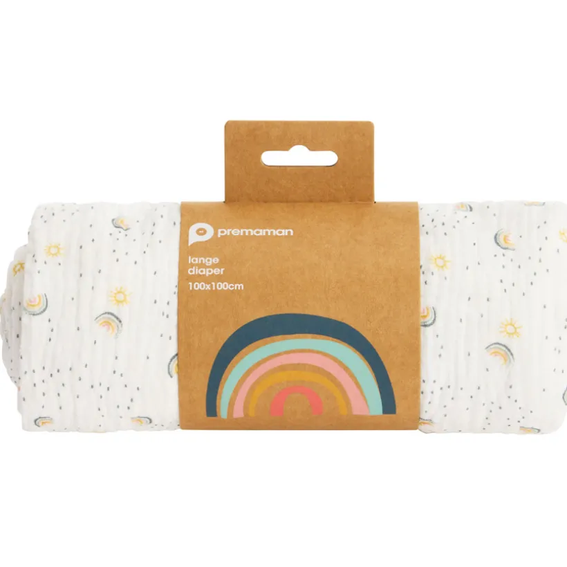 Lange en gaze de coton 100 x 100 cm imprimé arcs-en-ciel