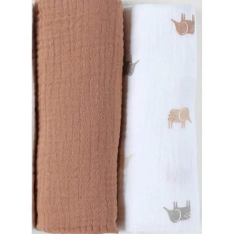 Langes tétra 100x100cm Eléphants Ecru 2pcs