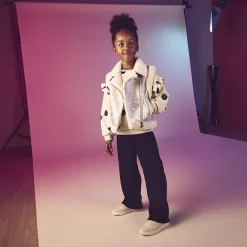 Legging uni forme droite en maille côtelé pour fille