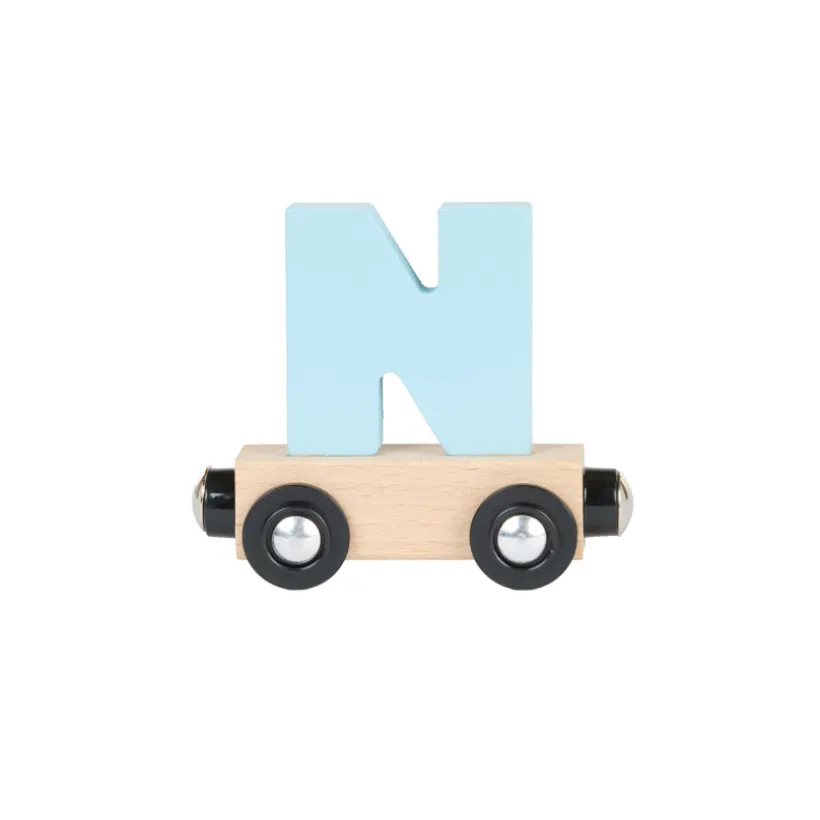Lettre "N" wagon en bois - bleu