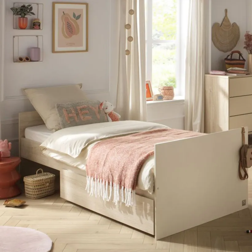 Lit bébé transformable 120 x 60 cm Mélinée aspect chêne sépia/crème