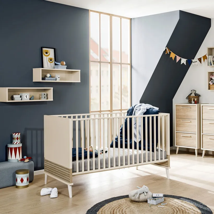Lit bébé évolutif 70 x 140 cm Eefje beige cachemire/groovy oak