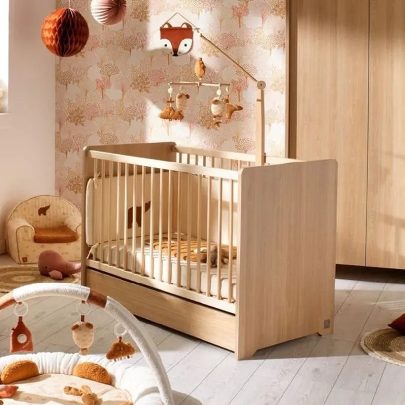 Lit bébé 120 x 60 cm Cannelle aspect chêne miel