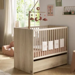 Lit bébé 120 x 60 cm Paloma aspect chêne sépia/beige