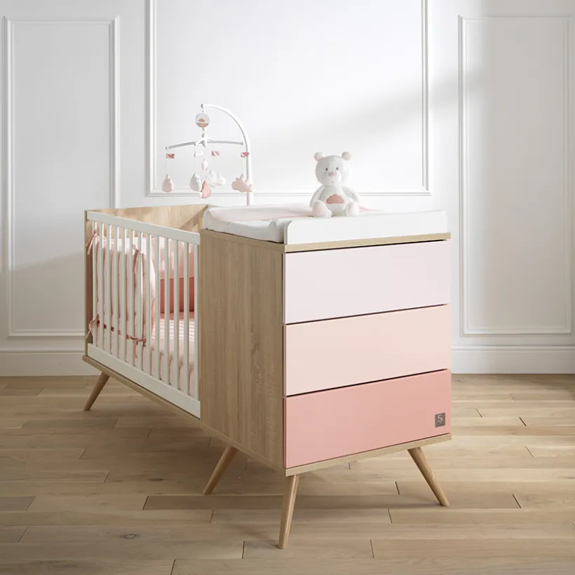 Lit combiné évolutif Seventies 60 x 120 cm - Rose