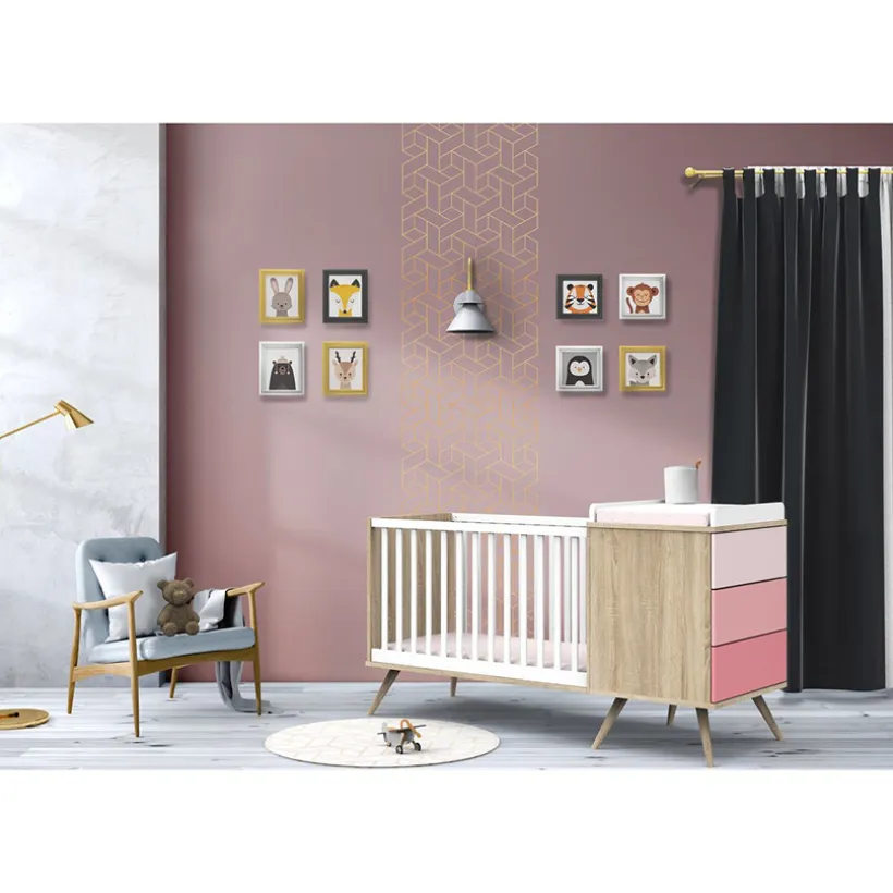 Lit combiné évolutif Seventies 60 x 120 cm - Rose
