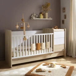 Lit combiné évolutif 70 x 140 cm + commode à langer Paloma aspect chêne sépia/blanc