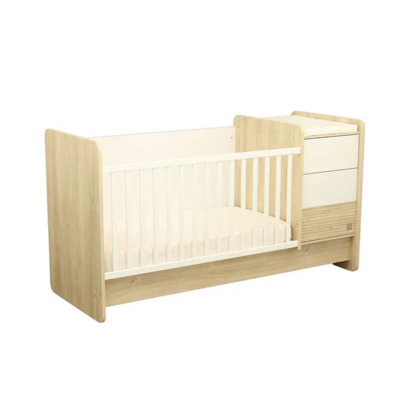Lit combiné évolutif 70 x 140 cm + commode à langer Paloma aspect chêne sépia/blanc