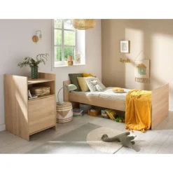 Lit combiné évolutif 60 x 120 cm + commode à langer Azur aspect chêne doré