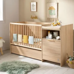Lit combiné évolutif 60 x 120 cm + commode à langer Azur aspect chêne doré