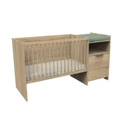 Lit combiné évolutif 60 x 120 cm + commode à langer Azur aspect chêne doré