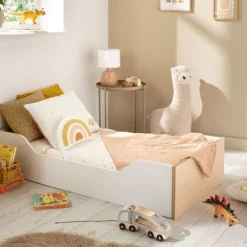 Lit Little Big Bed 140 x 70 cm Nature chêne velours/blanc laqué