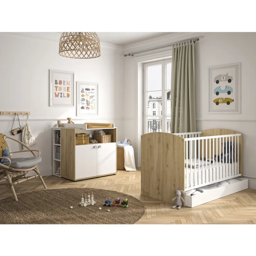 Lit transformable Arthur 70 x 140 cm - Blanc et Chêne
