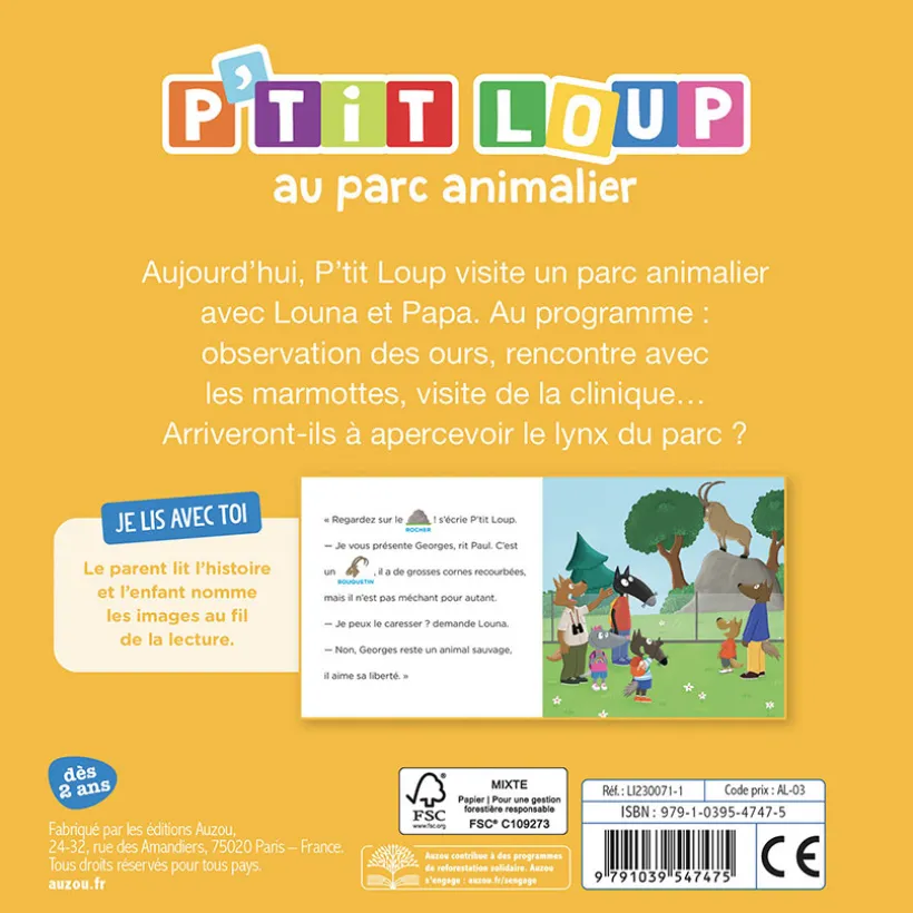 Livre "P'tit loup au parc animalier 3ans+