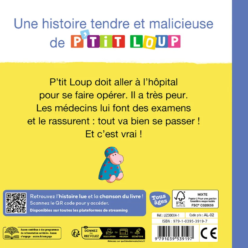 Livre "P'tit Loup va à l'hôpital" 2ans+