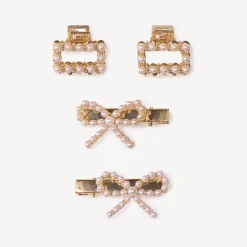 Lot de 2 barrettes nœud + 2 pinces en perles pour fille