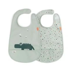 Lot de 2 bavoirs avec attache en velcro - Crocodile Vert