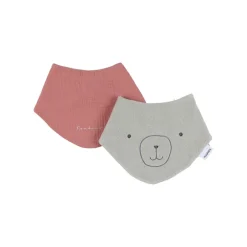 Lot de 2 bavoirs bandanas en gaze et éponge rouge/kaki