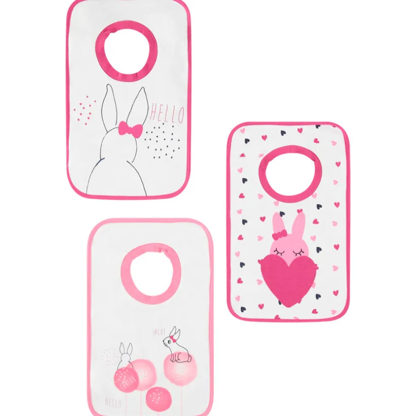 Lot de 3 bavoirs en coton à enfiler print lapin