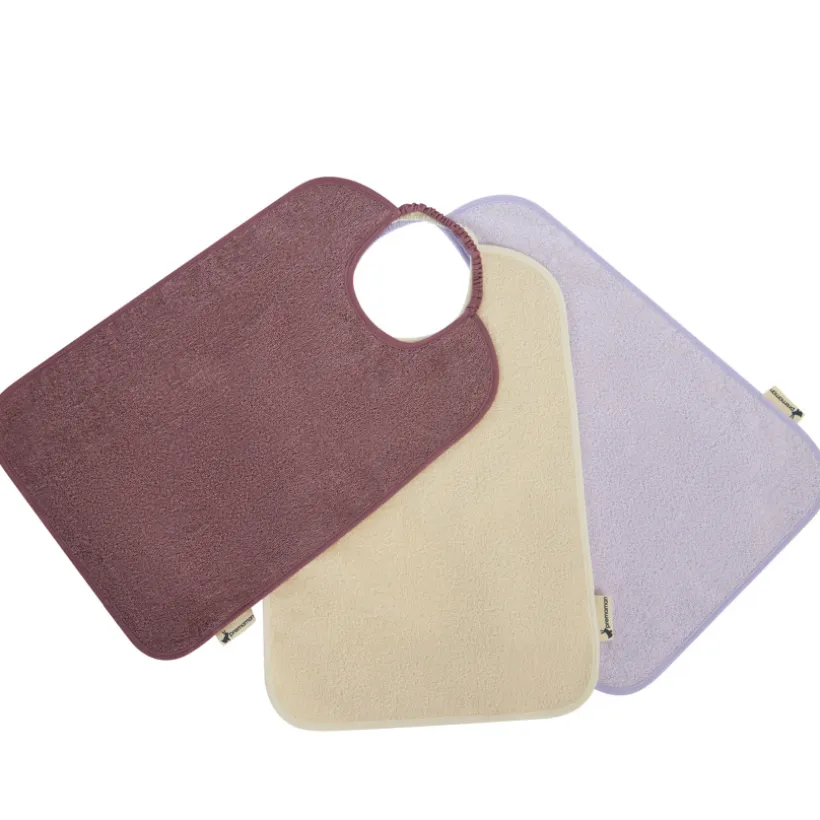 Lot de 3 bavoirs éponge à encolure élastiquée violet