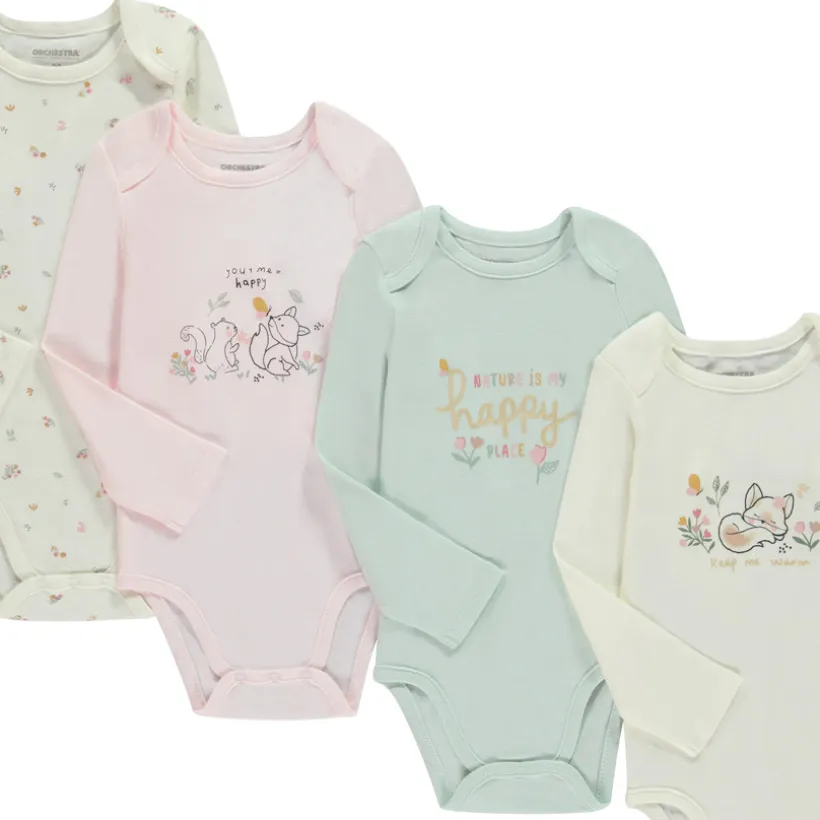 Lot de 7 bodies fantaisie en maille côte pour bébé fille