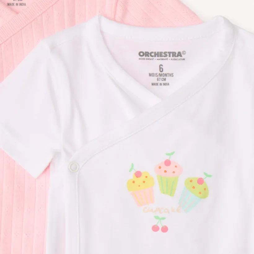 Lot de 7 bodies manches courtes motifs gourmandises pour bébé fille (ouvertures différentes selon l'âge)