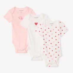 Lot de 3 bodies manches courtes fantaisie cœurs pour bébé fille
