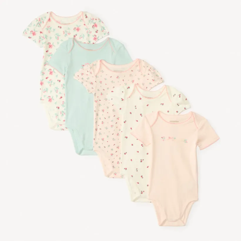 Lot de 5 bodies manches courtes unis print fantaisie pour bébé fille