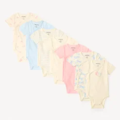 Lot de 7 bodies manches courtes motif nœud pour bébé fille ouverture différentes selon l'âge