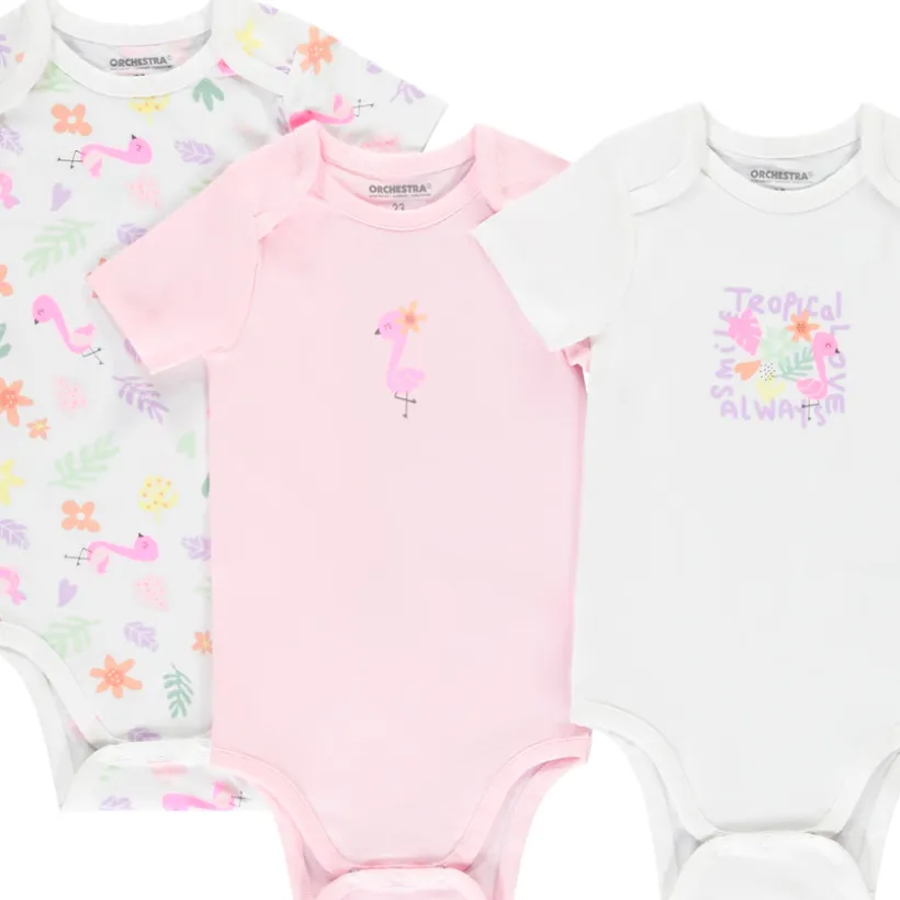 Lot de 7 bodies manches courtes fantaisie pour bébé fille avec ouvertures différentes selon l'âge