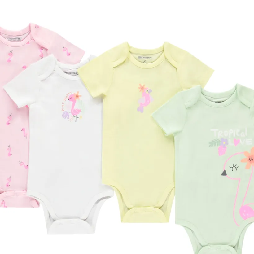 Lot de 7 bodies manches courtes fantaisie pour bébé fille avec ouvertures différentes selon l'âge