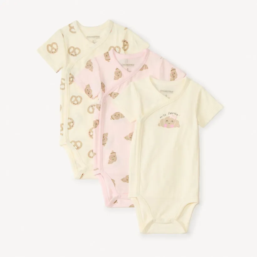 Lot de 3 bodies manches courtes petit-déjeuner pour bébé fille
