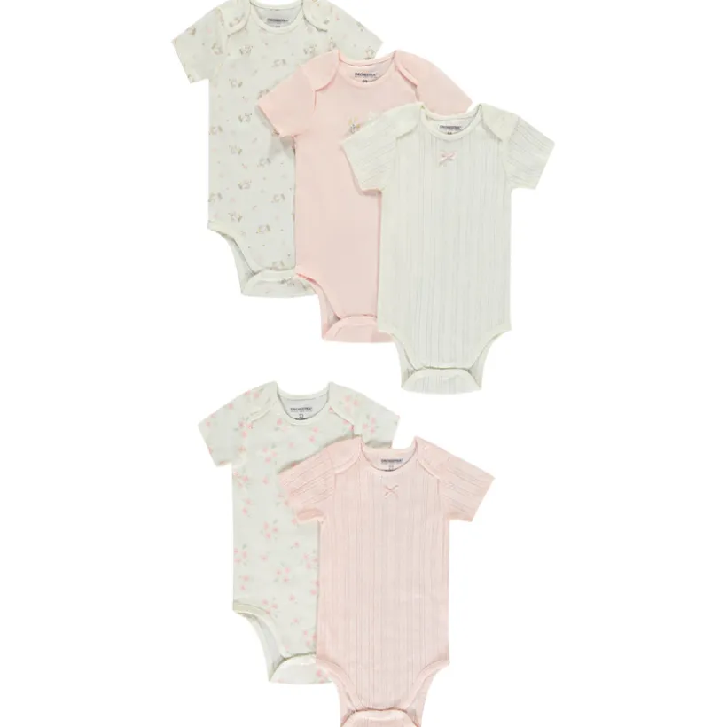 Lot de 5 bodies manches courtes fantaisie pour bébé fille avec ouvertures différentes selon l'âge