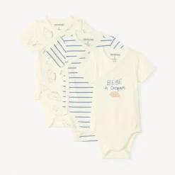 Lot de 3 bodies manches courtes motifs croissants pour bébé garçon (ouvertures différentes selon l'âge)