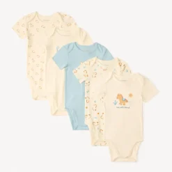 Lot de 5 bodies manches courtes design petit cheval pour bébé garçon