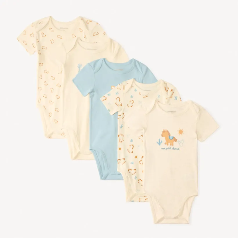 Lot de 5 bodies manches courtes design petit cheval pour bébé garçon