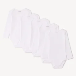 Lot de 5 bodies manches longues blancs pour bébé