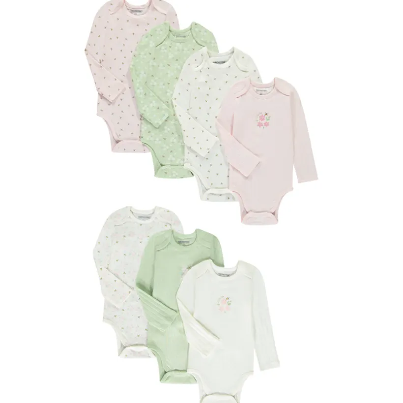 Lot de 7 bodies manches longues motifs fleurs/abeilles pour bébé fille avec ouvertures différentes selon l'âge
