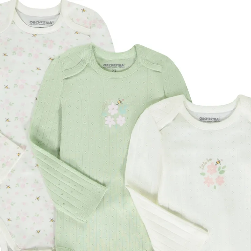 Lot de 7 bodies manches longues motifs fleurs/abeilles pour bébé fille avec ouvertures différentes selon l'âge