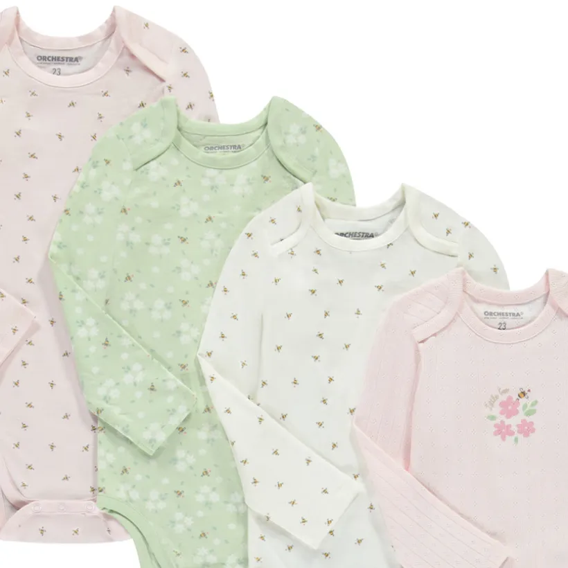Lot de 7 bodies manches longues motifs fleurs/abeilles pour bébé fille avec ouvertures différentes selon l'âge
