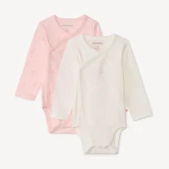 Lot de 2 bodies manches longues motifs lapins pour bébé fille