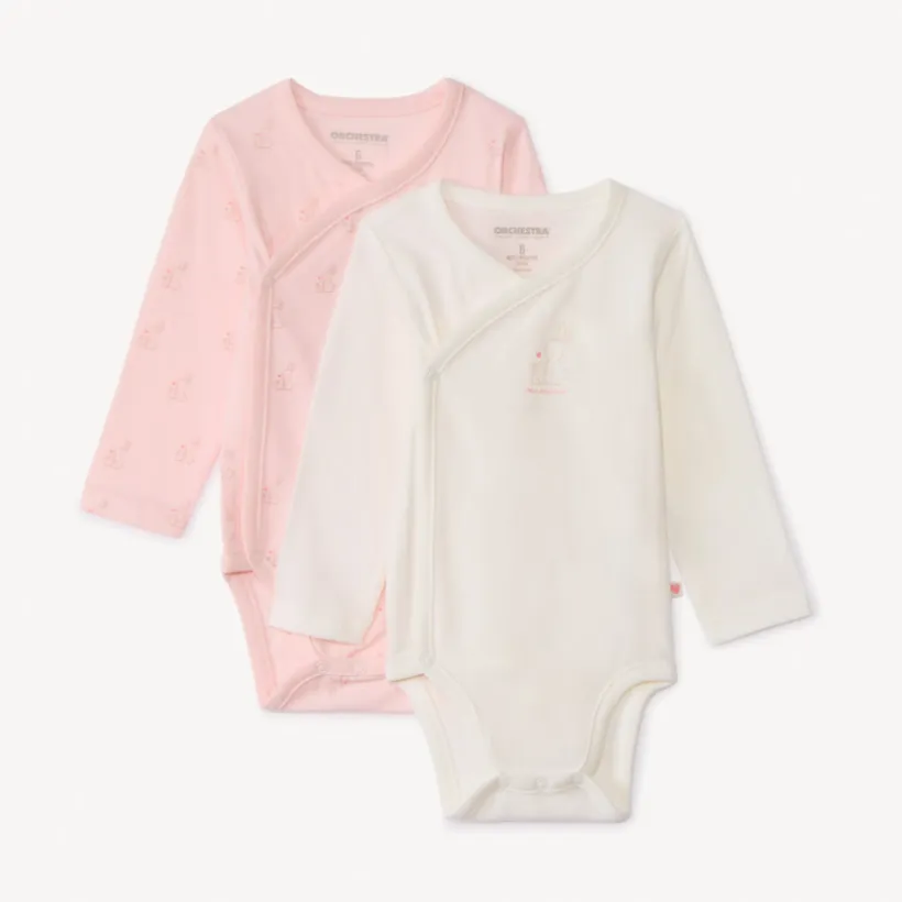 Lot de 2 bodies manches longues motifs lapins pour bébé fille