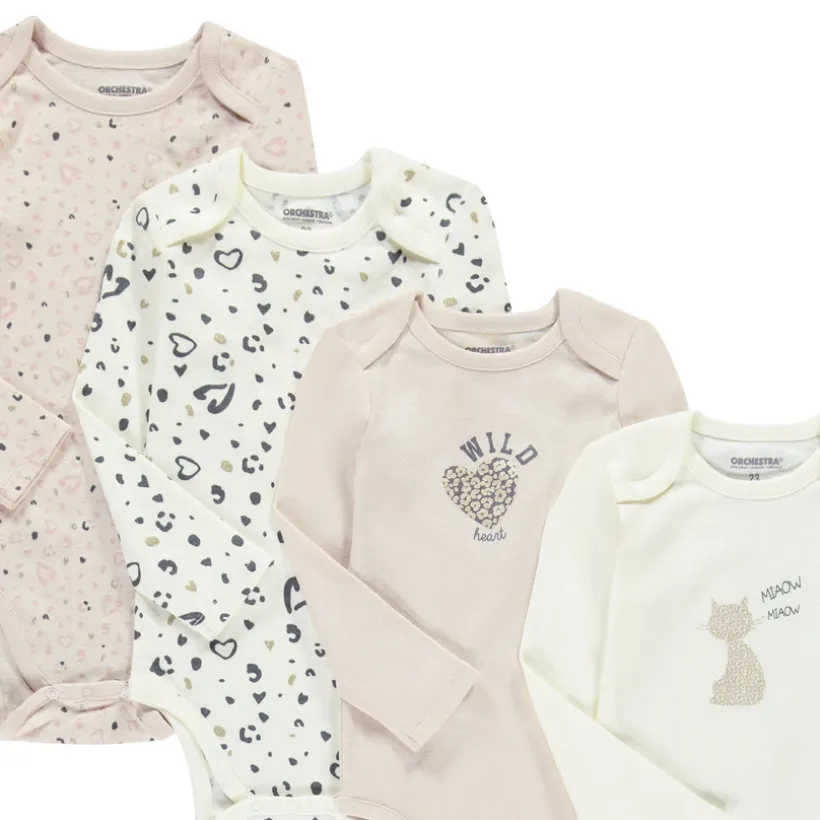 Lot de 7 bodies manches longues fantaisie pour bébé fille avec ouvertures différentes selon l'âge