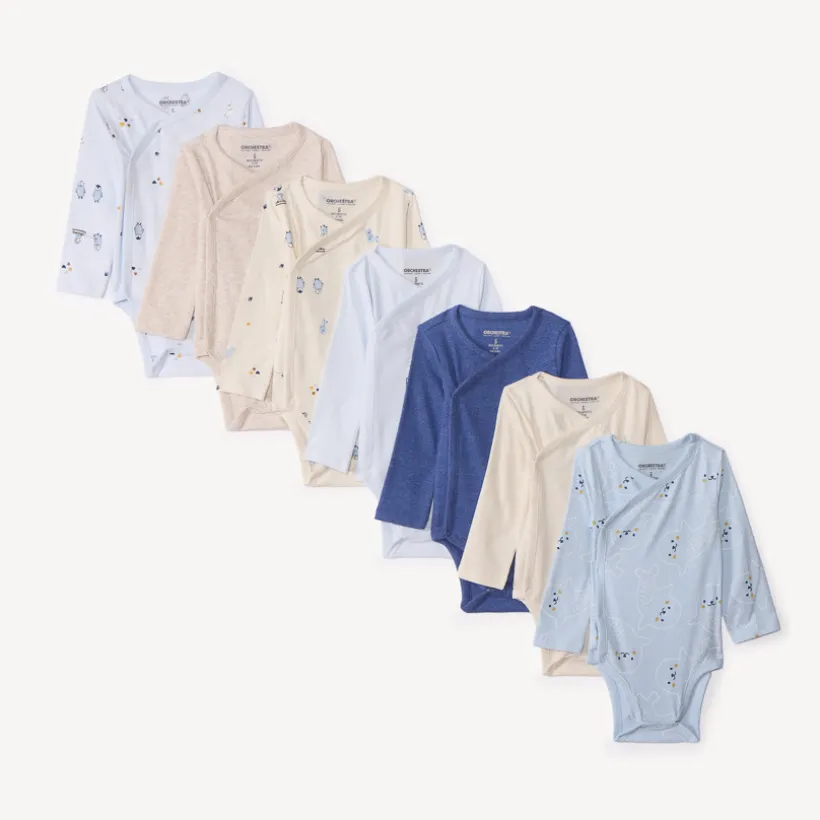Lot de 7 bodies manches longues fantaisie pour bébé garçon avec ouvertures différentes selon l'âge