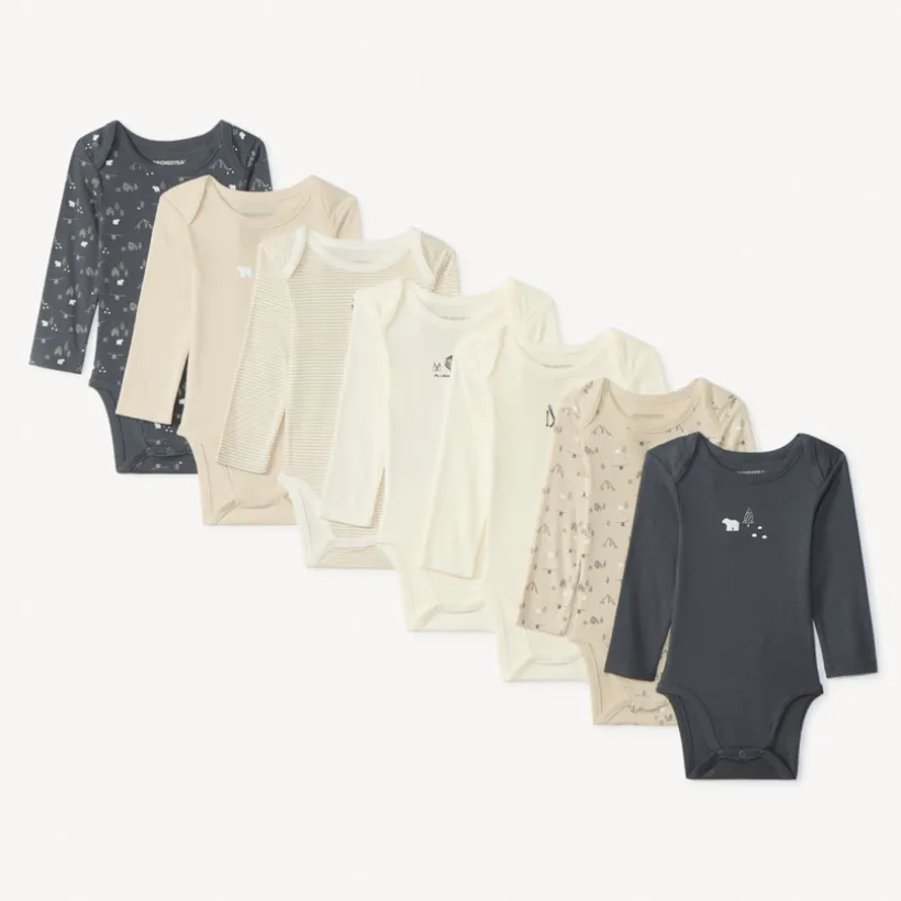 Lot de 7 bodies manches longues motifs ski pour bébé