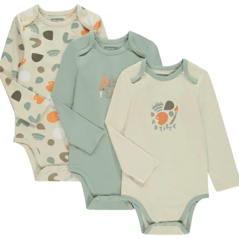 Lot de 5 bodies manches longues Dinos pour bébé garçon avec ouvertures différentes selon l'âge