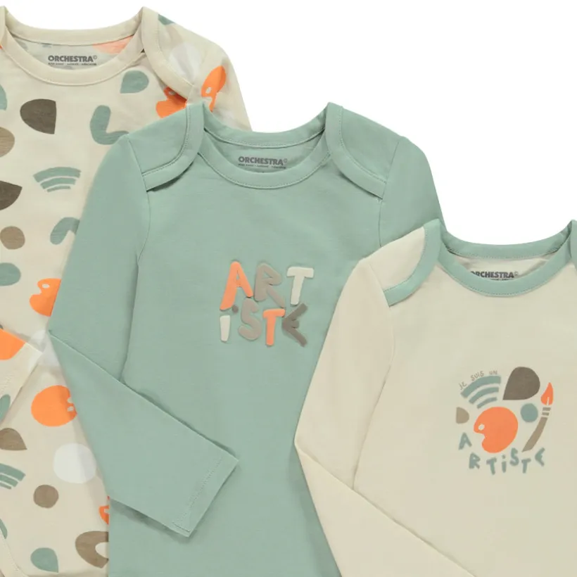 Lot de 5 bodies manches longues Dinos pour bébé garçon avec ouvertures différentes selon l'âge